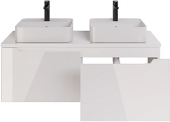 Dreja Мебель для ванной с двумя раковинами и столешницей W 125 подвесная белая – фотография-12